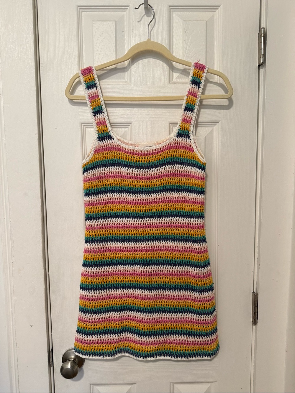 Lovers + Friends Multicolor Striped Crochet Tank Dress cover up